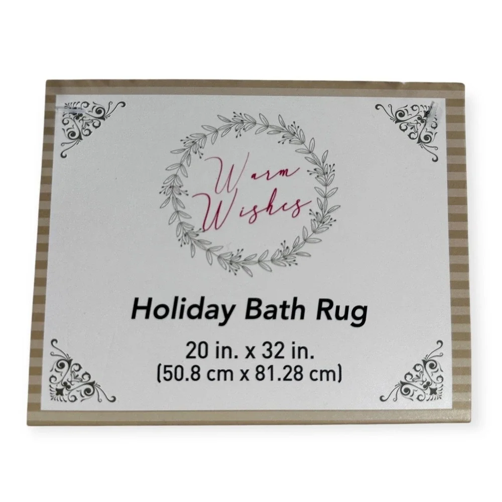 Warm Wishes Holiday Bath Rug White Plaid Ruffle‎ Trim 20x32 Cotton Christmas
